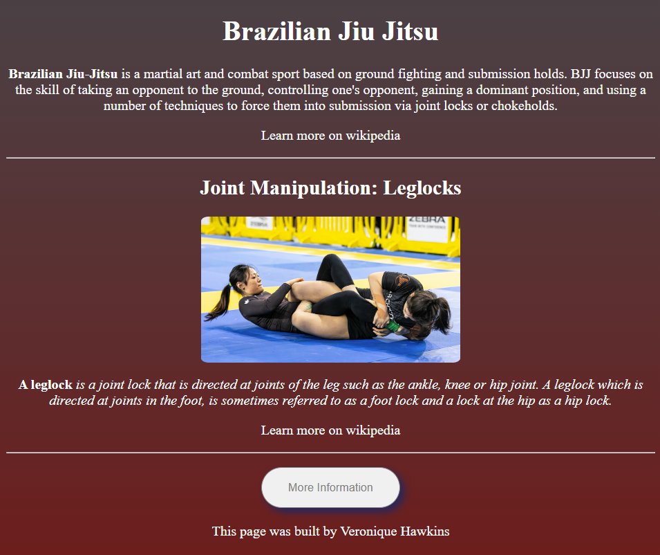 screenshot of brazilian jiujitsu landing page project